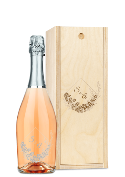 Custom Engraved Wine & Wood Box - Prosecco Rosé