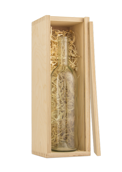 Single Bottle Pine Box for Wine - With Bottle