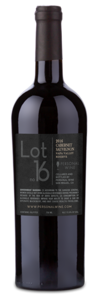 Lot 16 Napa Valley Reserve Cabernet Sauvignon - Winery Back Label